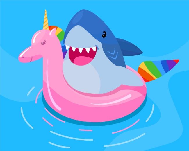Requin et Anneau de Natation Cartoon d'Enfants Peinture par Numéros