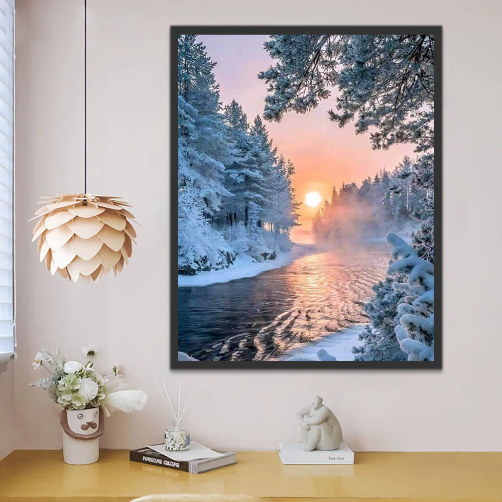 Rivière en Hiver Peinture par Numéros