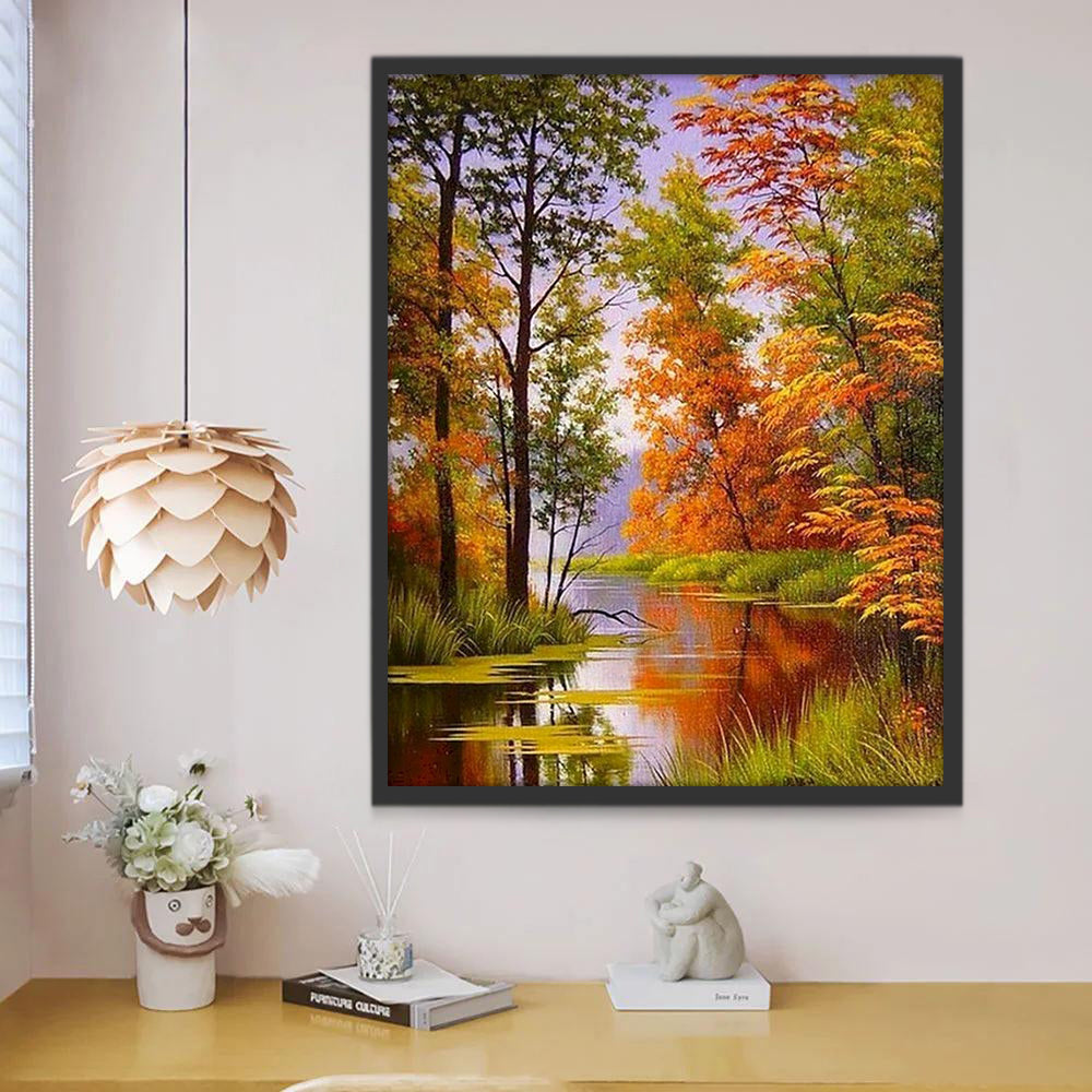 Rivière et Arbres d'Automne Peinture par Numéros