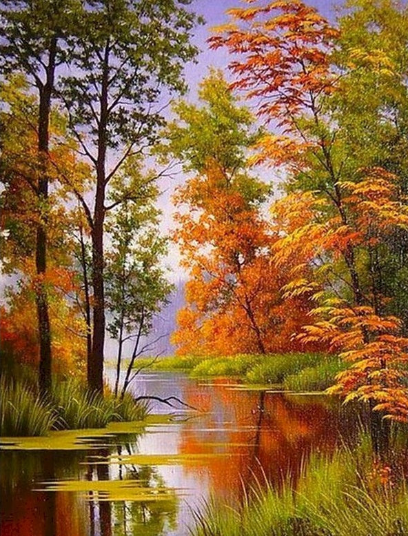 Rivière et Arbres d'Automne Peinture par Numéros