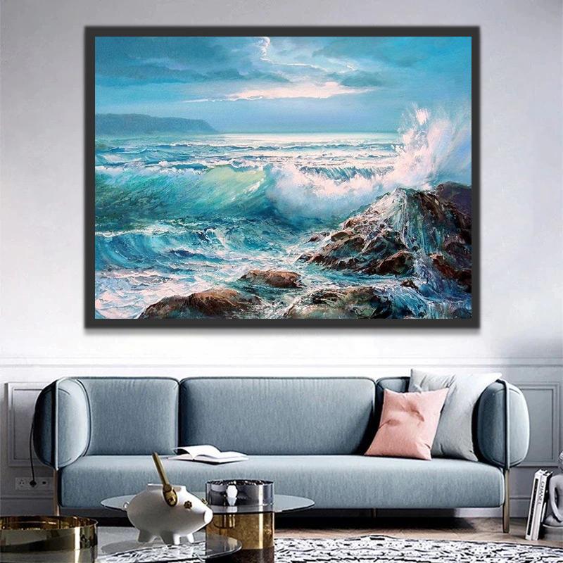 Roches et Vague Peinture par Numéros