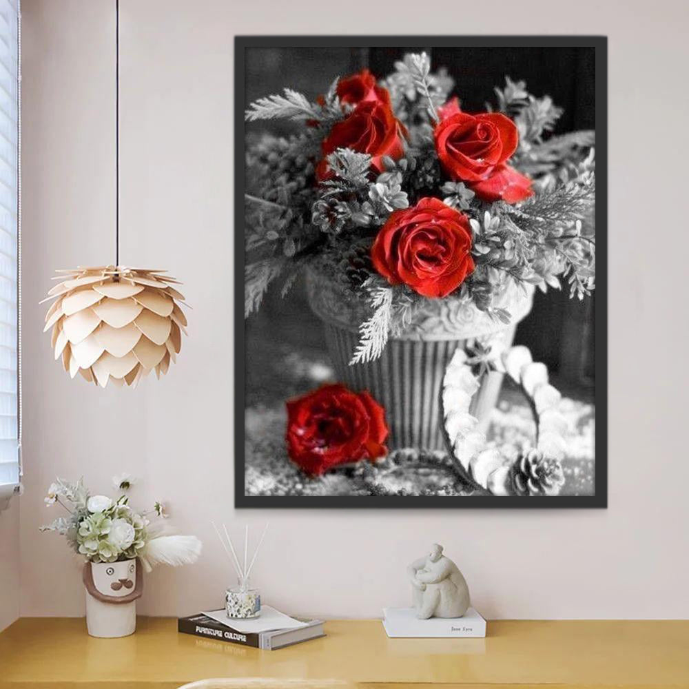 Rose Rouge dans le Vase Peinture par Numéros