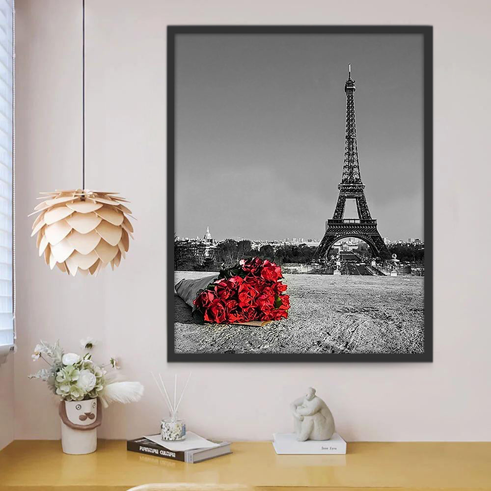 Rose Rouge et Tour Eiffel Peinture par Numéros