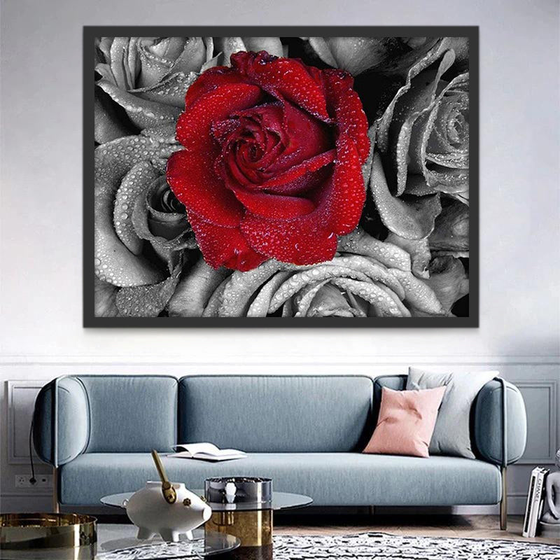 Rose Rouge Fleur Peinture par Numéros