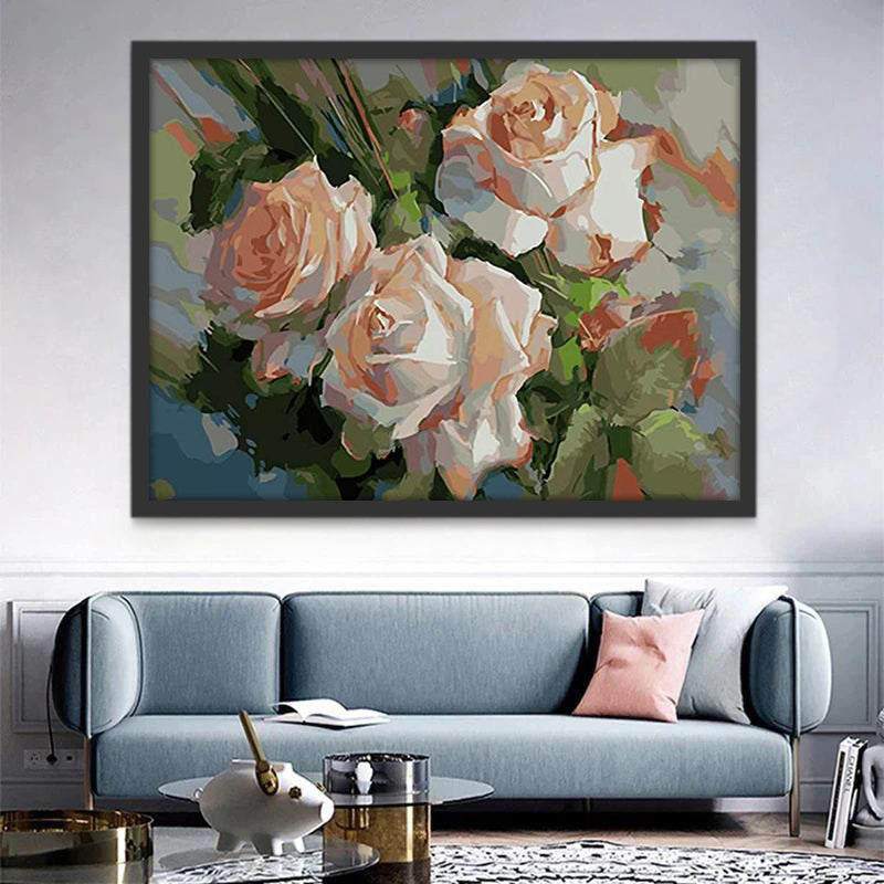 Roses Blanches et Roses Peinture par Numéros