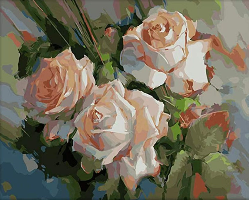 Roses Blanches et Roses Peinture par Numéros