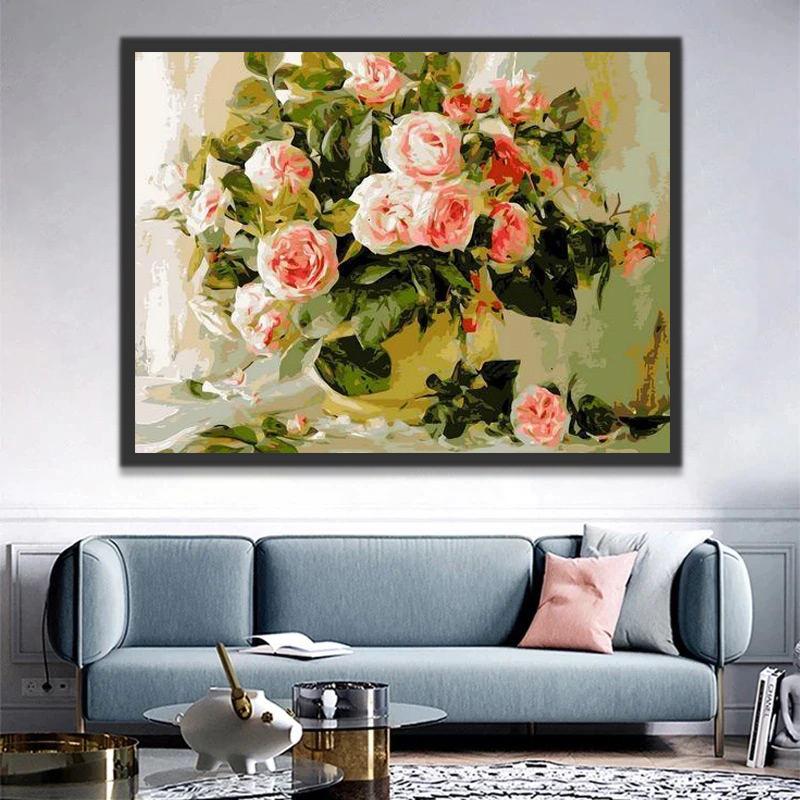Roses de Couleur Rose Peinture par Numéros