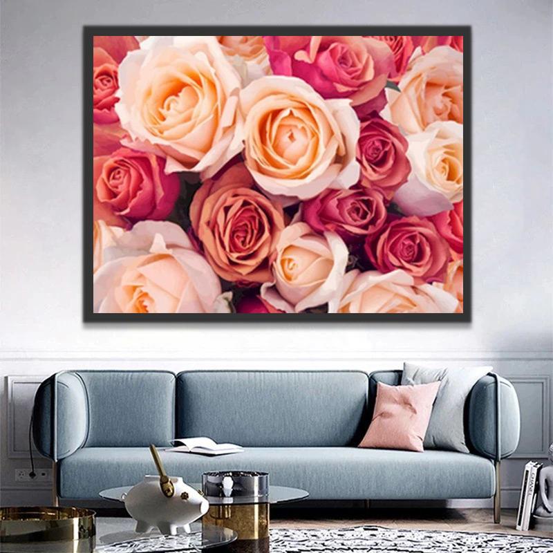 Roses de Couleur Rose Peinture par Numéros