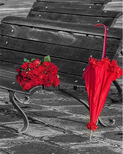 Roses et Parapluie Rouge Peinture par Numéros