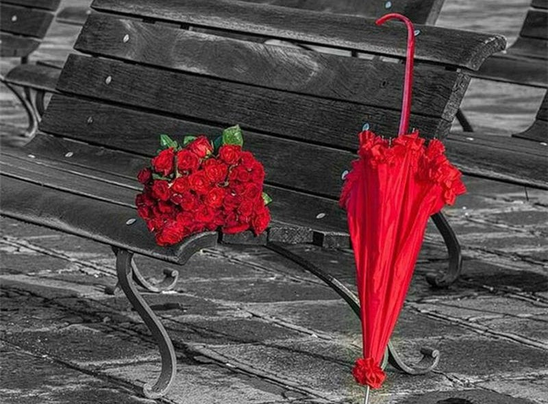 Roses et Parapluie Rouges Peinture par Numéros