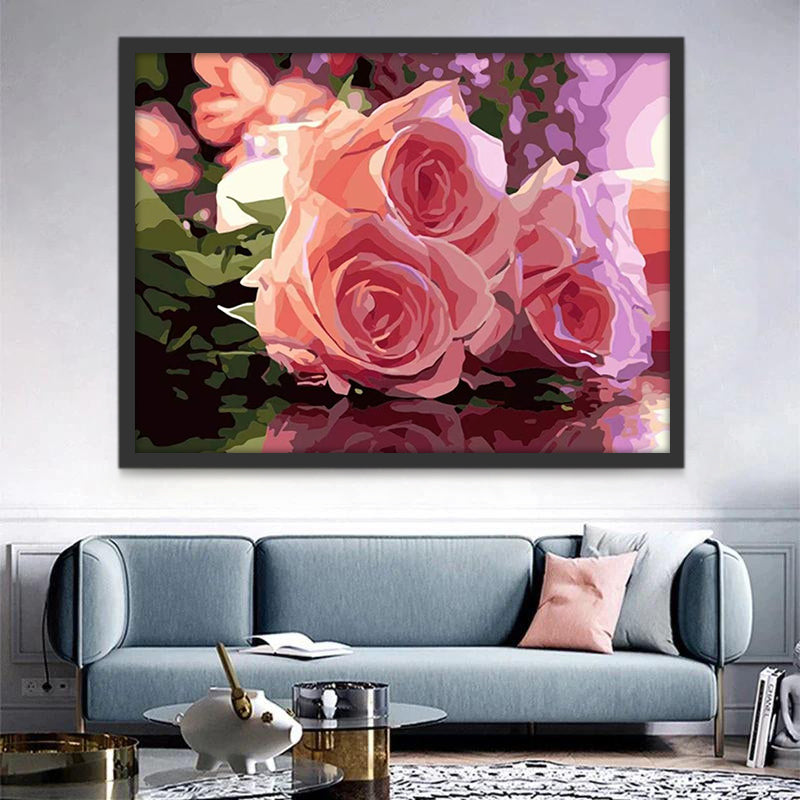Roses et Reflet Peinture par Numéros