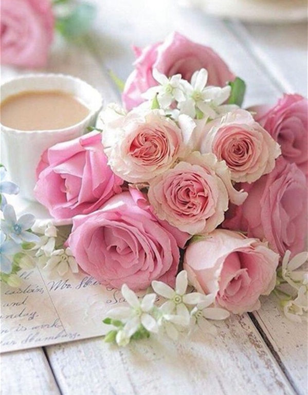 Roses et Thé au Lait Peinture par Numéros