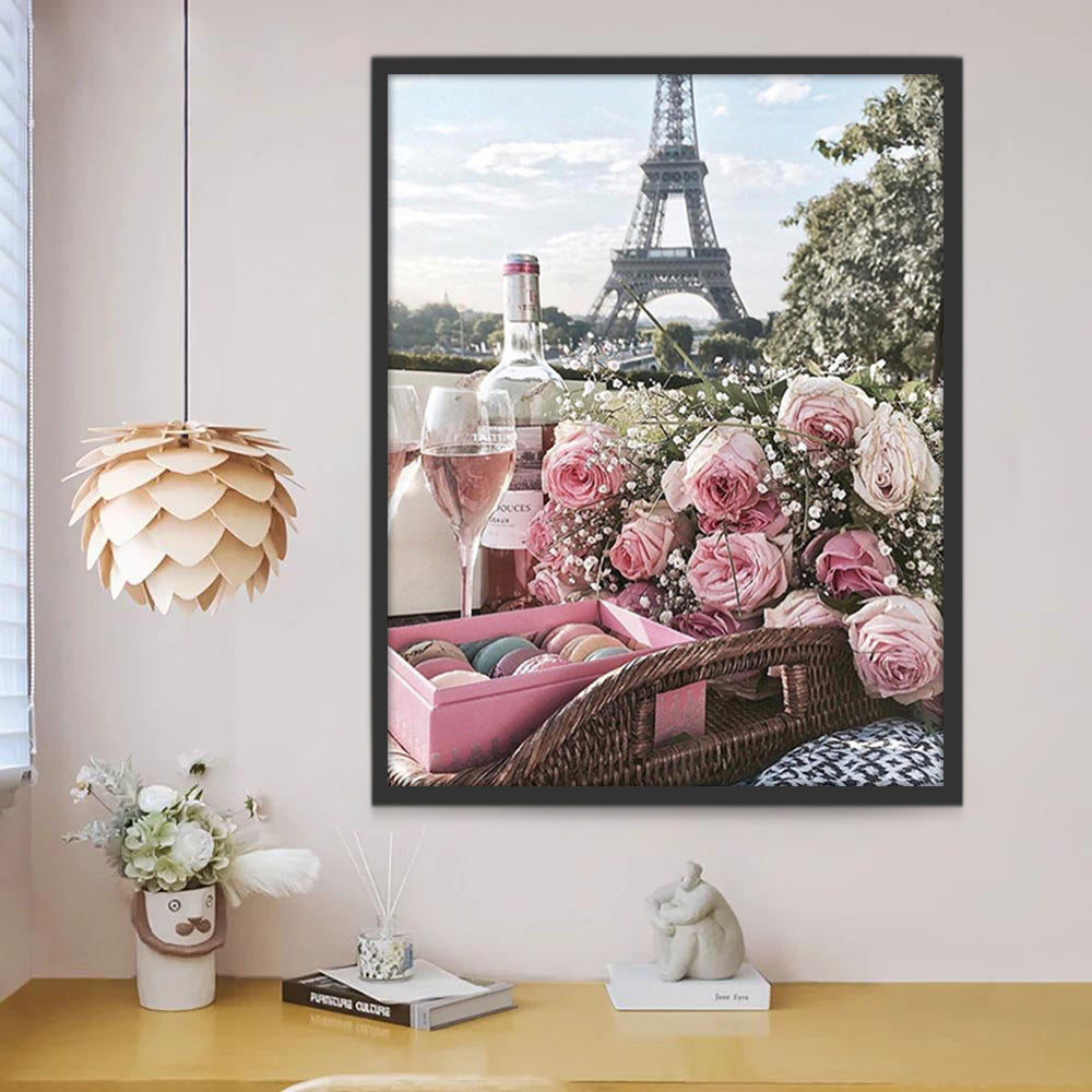 Roses et Tour Eiffel Peinture par Numéros