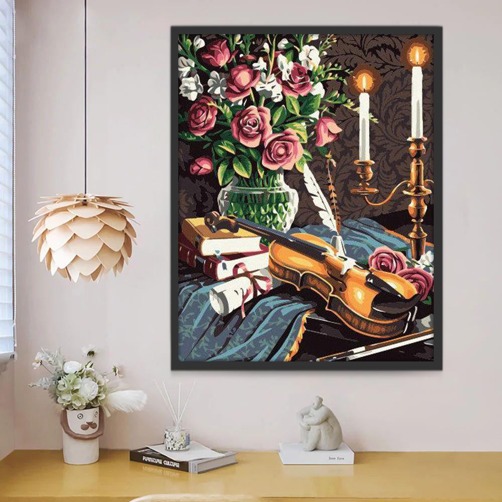 Roses et Violon Peinture par Numéros