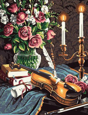 Roses et Violon Peinture par Numéros