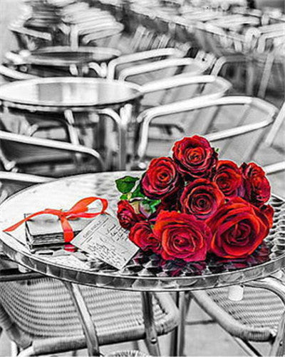 Roses Rouge sur la Table Peinture par Numéros