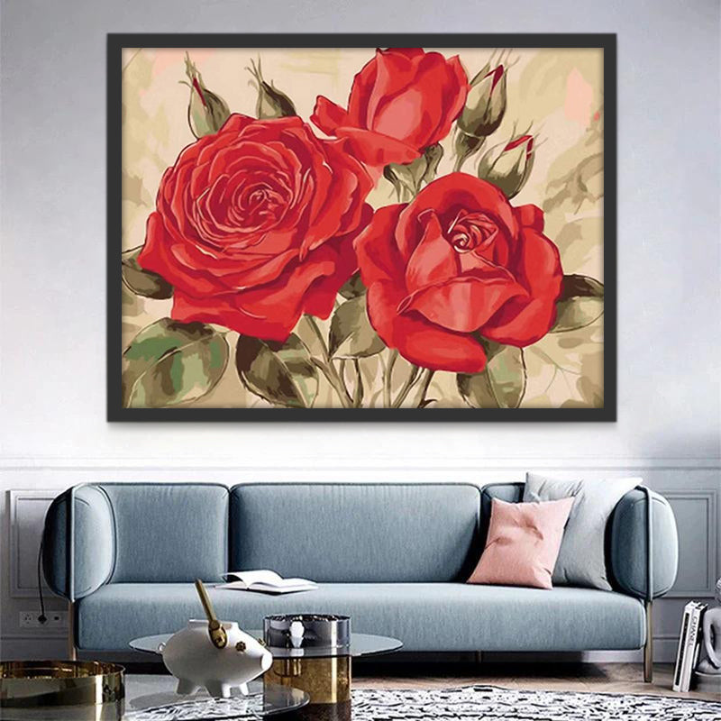 Roses Rouges Dessinées Peinture par Numéros