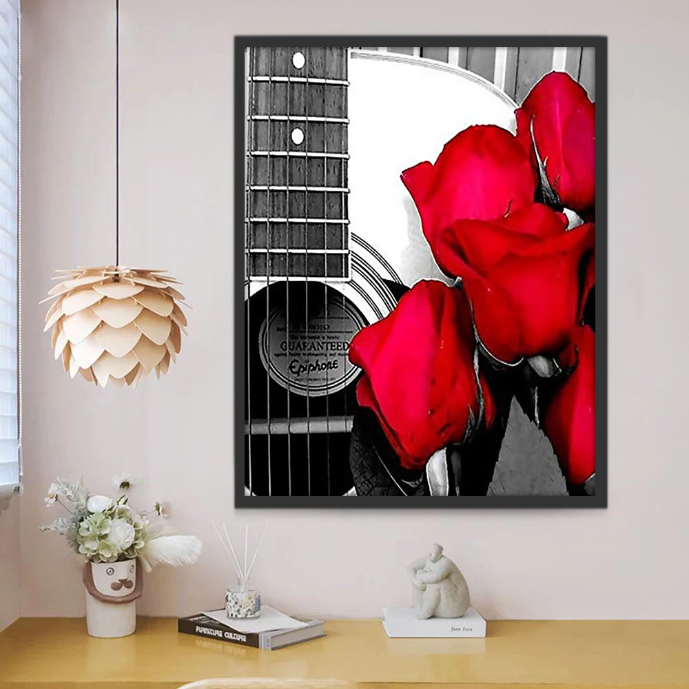 Roses Rouges et Guitare Peinture par Numéros