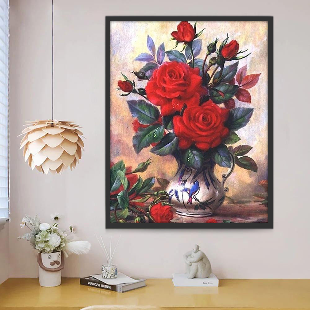 Roses Rouges et Vase Peinture par Numéros