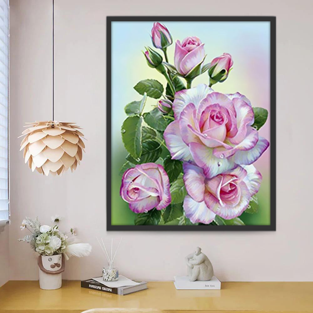 Roses Violettes et Blanches Peinture par Numéros