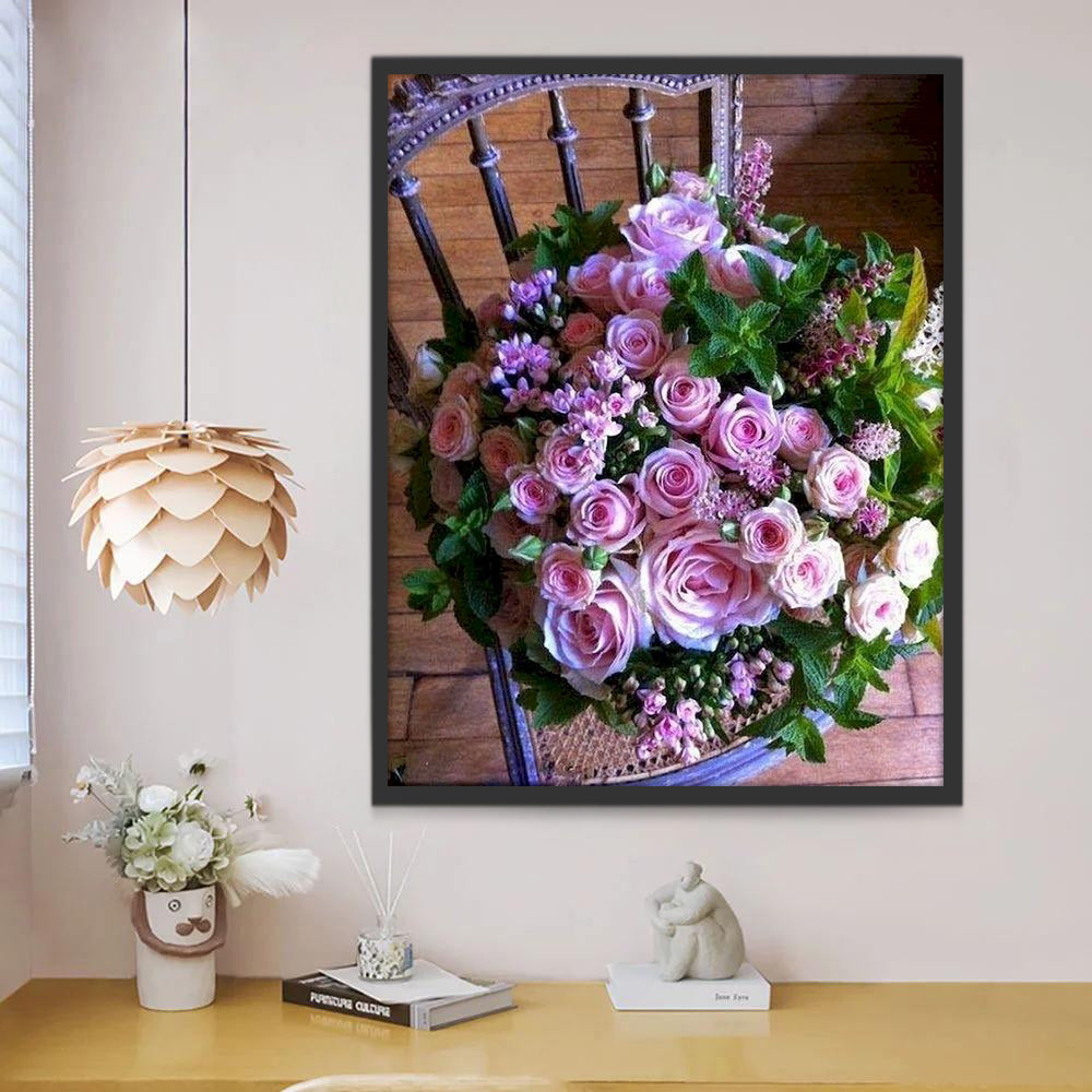 Roses Violettes sur la Chaise Peinture par Numéros