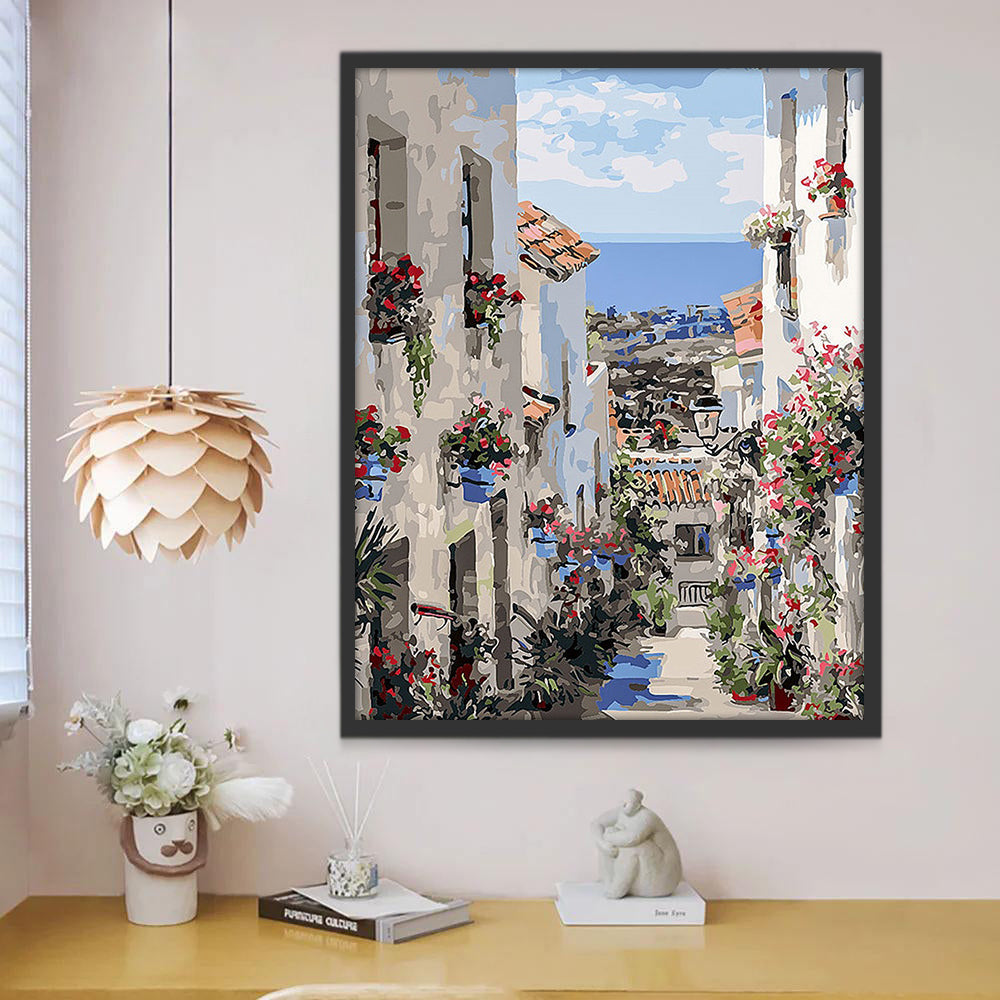 Route dans le Village Peinture par Numéros