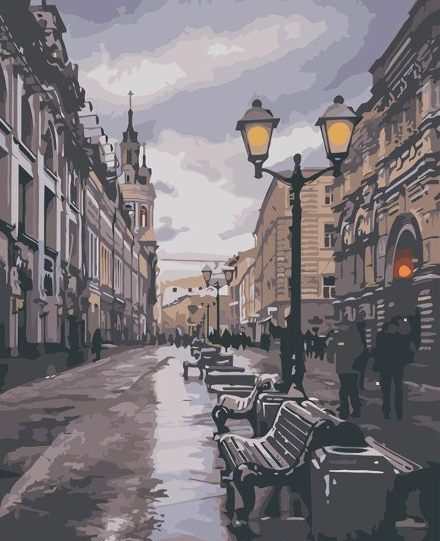 Rue de nuit à Moscou Peinture par Numéros