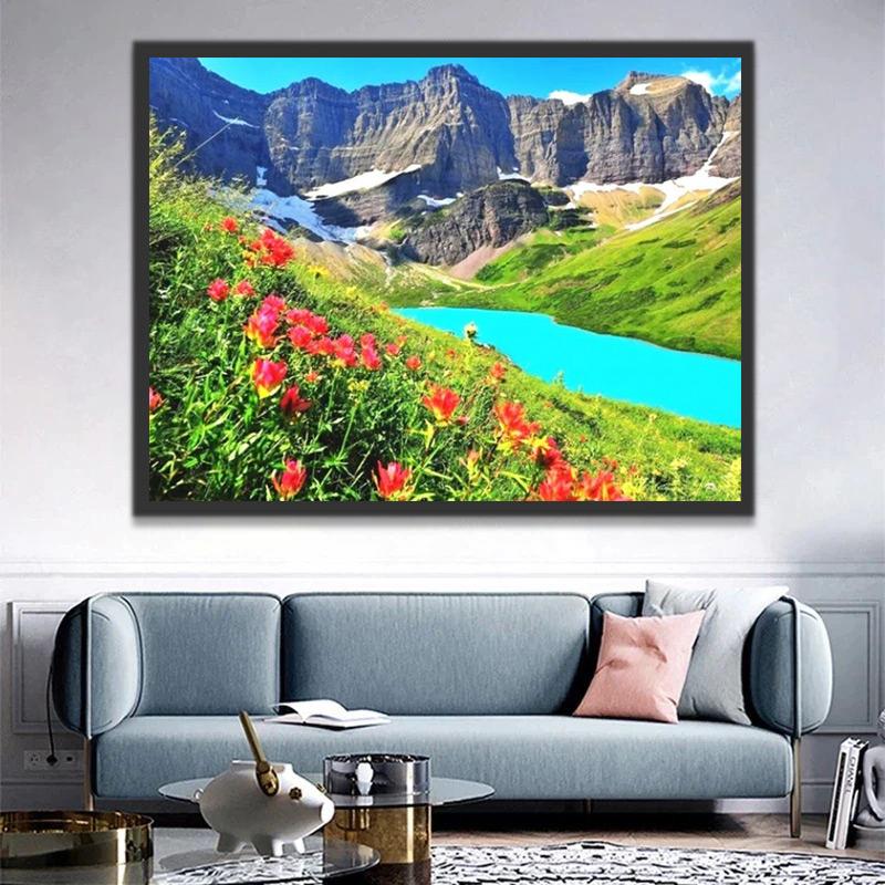 Ruisseau Bleu et Montagnes Peinture par Numéros