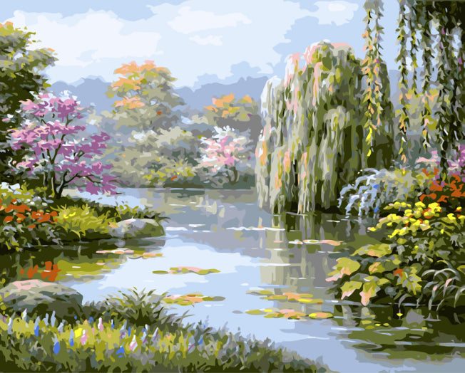 Ruisseau et Fleurs Peinture par Numéros