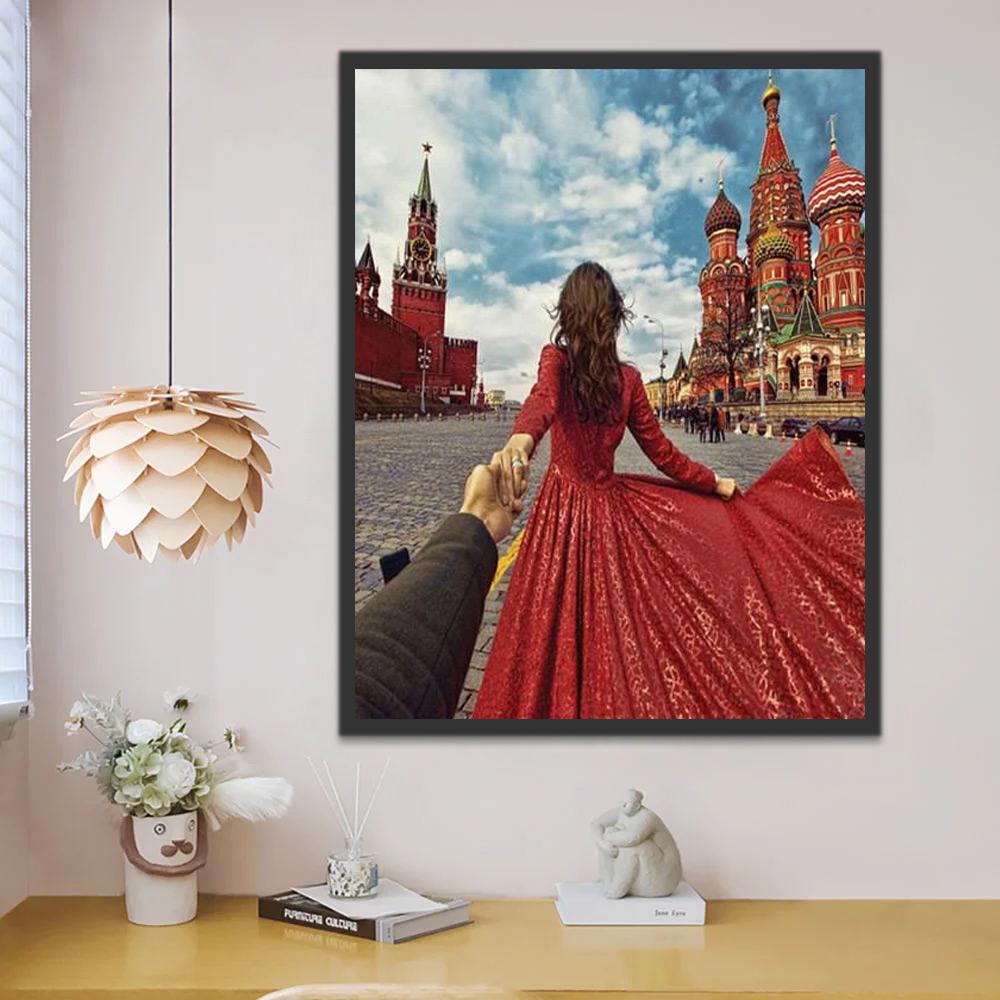 Russe et Fille en Rouge Peinture par Numéros
