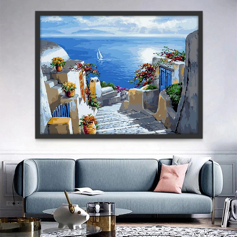 Santorin et Mer Bleue Peinture par Numéros