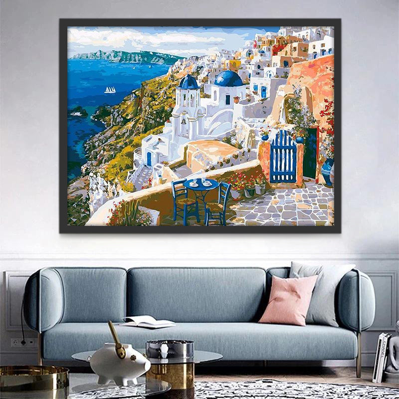 Santorin et Mer Peinture par Numéros