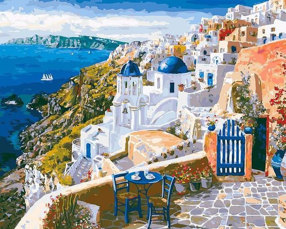 Santorin et Mer Peinture par Numéros