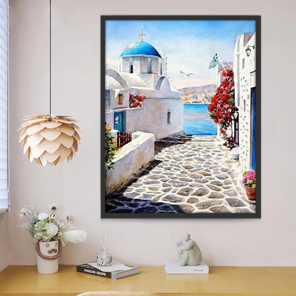Santorin Paysage Ville Peinture par Numéros