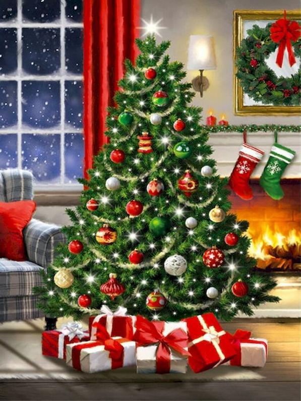 Sapin de Noël et la Fenêtre Peinture par Numéros