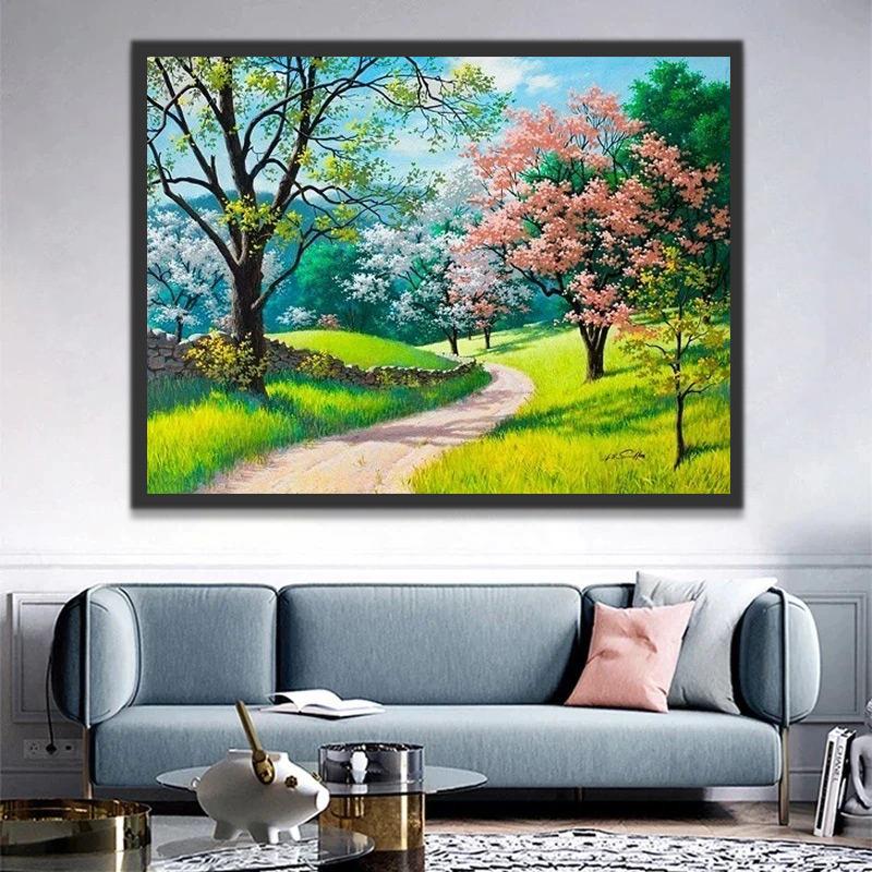 Sentier et Arbres Peinture par Numéros
