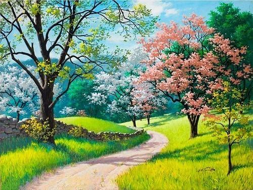 Sentier et Arbres Peinture par Numéros
