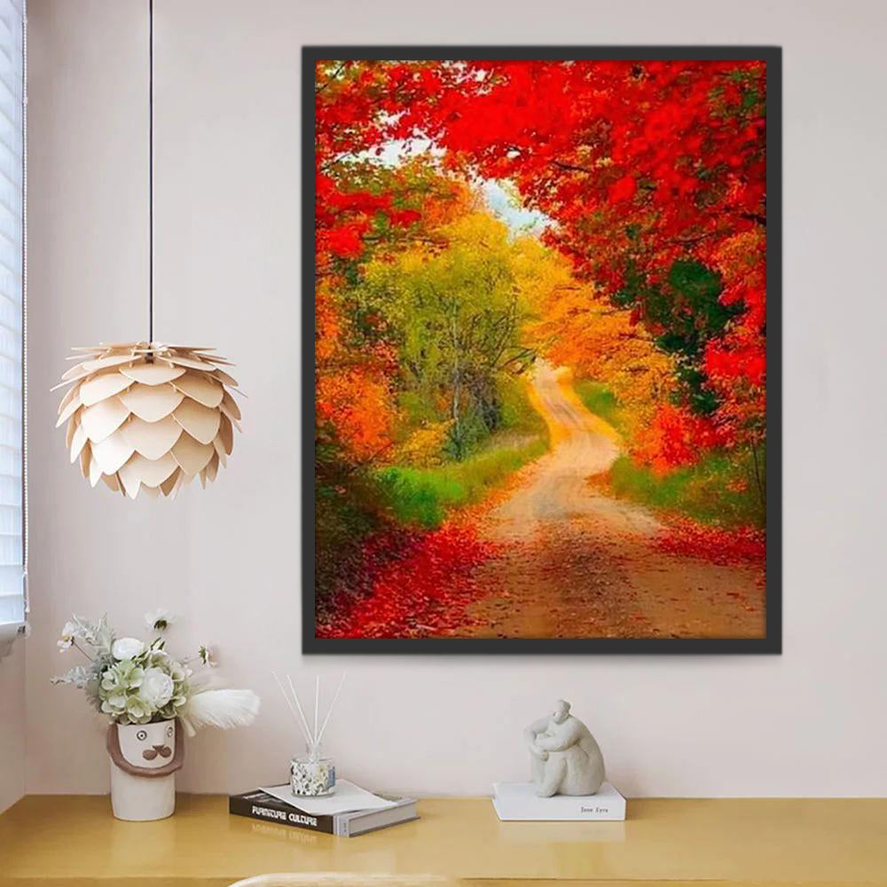 Sentier et Feuilles Rouges Peinture par Numéros