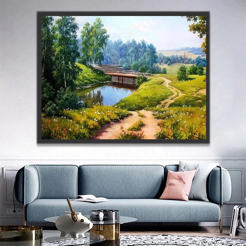 Sentier et Rivière Peinture par Numéros