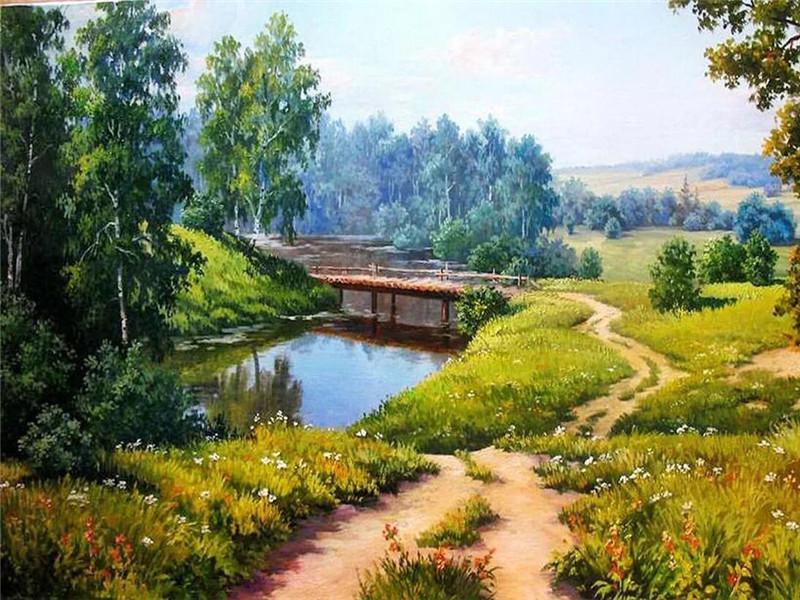 Sentier et Rivière Peinture par Numéros