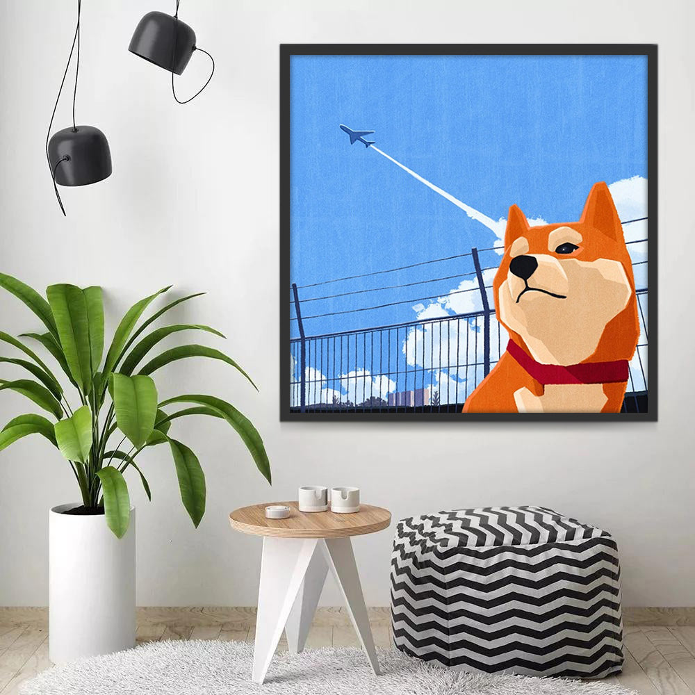 Shiba Inu et Avion Peinture par Numéros