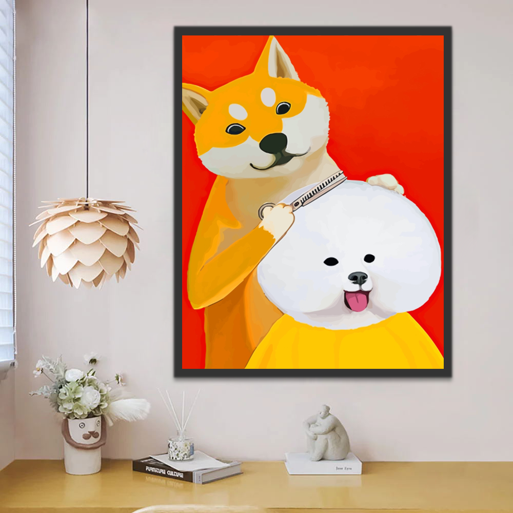 Shiba Inu et Bichon Peinture par Numéros