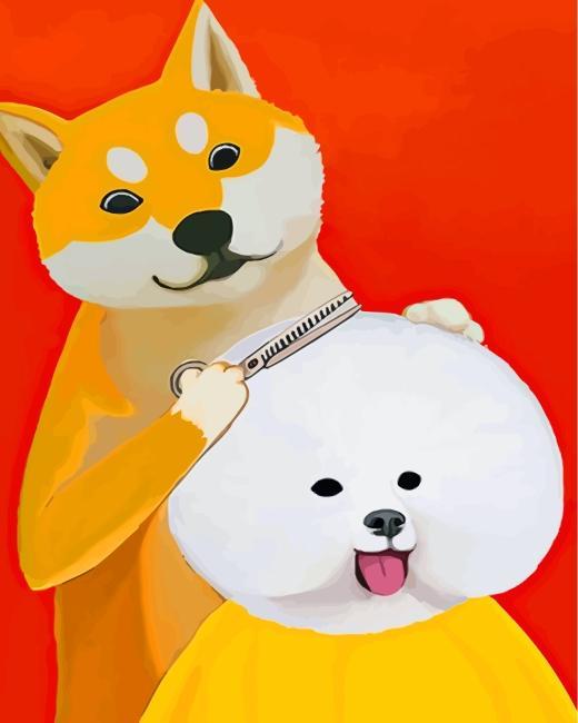 Shiba Inu et Bichon Peinture par Numéros