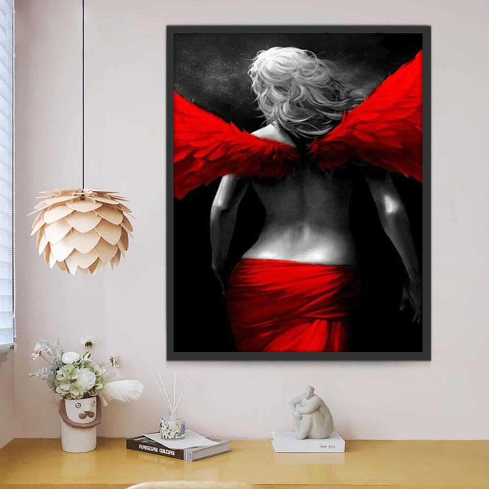 Silhouette d'Ange avec des Ailles Rouges Peinture par Numéros