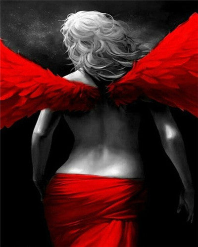 Silhouette d'Ange avec des Ailles Rouges Peinture par Numéros