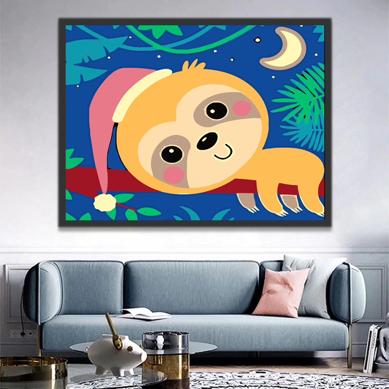 Singe dans la Nuit Cartoon Enfants Peinture par Numéros