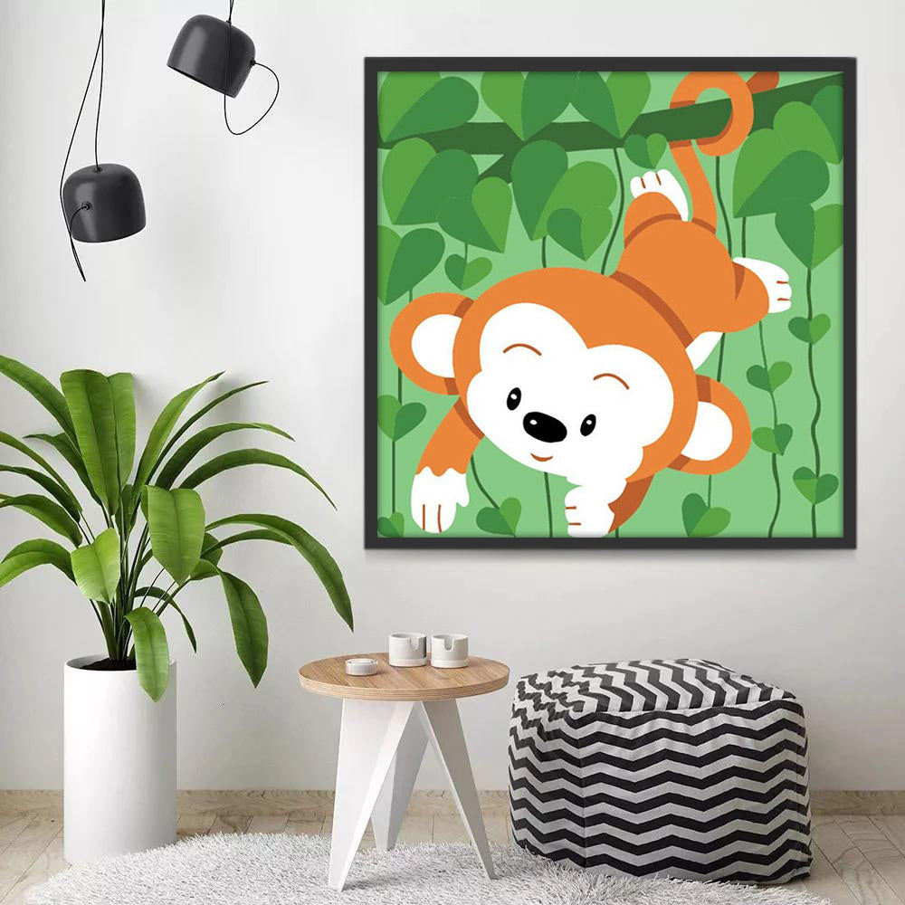 Singe Jouant sur l'Arbre Cartoon Peinture par Numéros