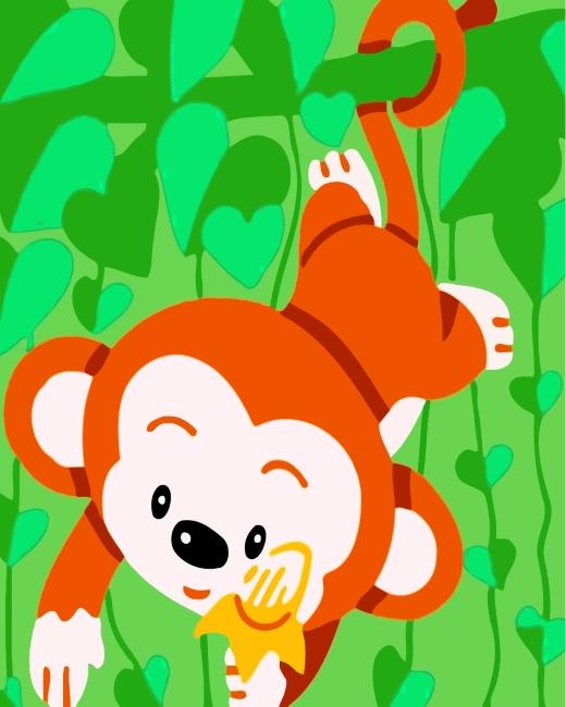 Singe Roux Jouant sur l'Arbre Cartoon Enfants Peinture par Numéros