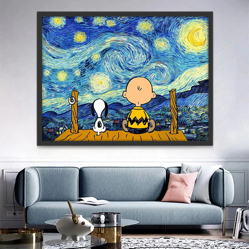Snoopy et Charlie Nuit Étoilée Peinture par Numéros