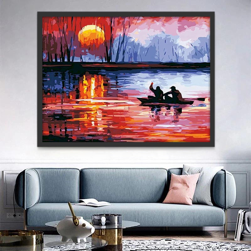 Soleil et Bateau Peinture par Numéros
